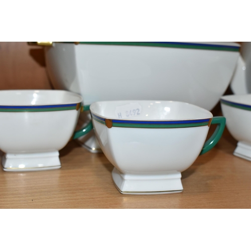 332 - SEVEN PIECES OF J.L. COQUET LIMOGES PRÉLUDE 'EMERAUDE' DINNERWARE, pieces of square form with angula... 