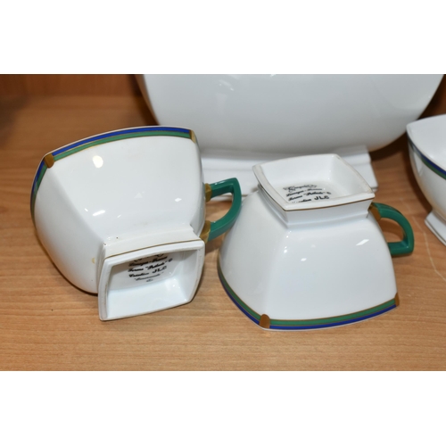 332 - SEVEN PIECES OF J.L. COQUET LIMOGES PRÉLUDE 'EMERAUDE' DINNERWARE, pieces of square form with angula... 