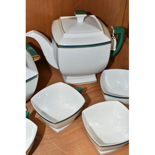 332 - SEVEN PIECES OF J.L. COQUET LIMOGES PRÉLUDE 'EMERAUDE' DINNERWARE, pieces of square form with angula... 