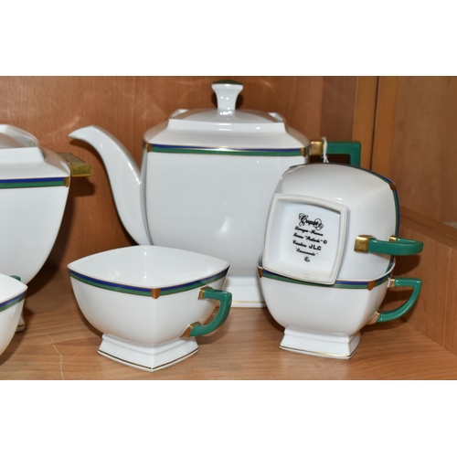 332 - SEVEN PIECES OF J.L. COQUET LIMOGES PRÉLUDE 'EMERAUDE' DINNERWARE, pieces of square form with angula... 