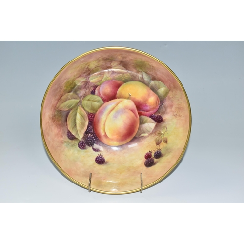 339 - A COALPORT Large Footed Hand painted Fruit Bowl, signed R Budd (Richard Budd), decorated with plums ... 