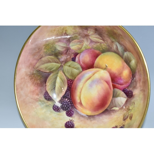 339 - A COALPORT Large Footed Hand painted Fruit Bowl, signed R Budd (Richard Budd), decorated with plums ... 