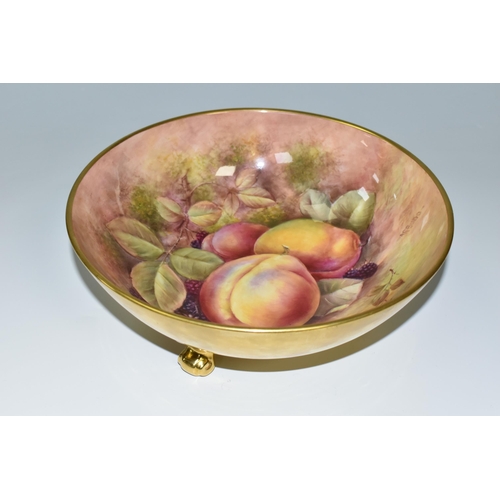 339 - A COALPORT Large Footed Hand painted Fruit Bowl, signed R Budd (Richard Budd), decorated with plums ... 