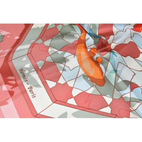 351 - A BOXED HERMÉS PRINTED SILK SCARF, comprising a Dusty Rose/Multi-Col.2 'Sous Les Orangers' design si... 