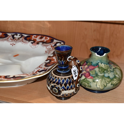 354 - A DOULTON LAMBETH JUG AND MOORCROFT POTTERY VASE, comprising a Doulton Lambeth jug c1901, height 16c... 