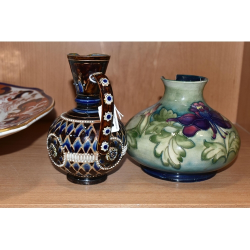 354 - A DOULTON LAMBETH JUG AND MOORCROFT POTTERY VASE, comprising a Doulton Lambeth jug c1901, height 16c... 