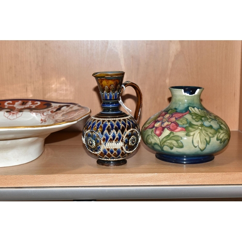 354 - A DOULTON LAMBETH JUG AND MOORCROFT POTTERY VASE, comprising a Doulton Lambeth jug c1901, height 16c... 