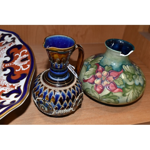 354 - A DOULTON LAMBETH JUG AND MOORCROFT POTTERY VASE, comprising a Doulton Lambeth jug c1901, height 16c... 