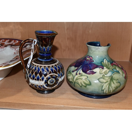 354 - A DOULTON LAMBETH JUG AND MOORCROFT POTTERY VASE, comprising a Doulton Lambeth jug c1901, height 16c... 