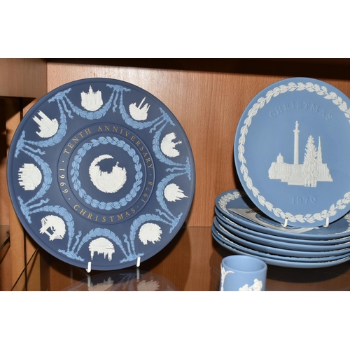 358 - A LARGE COLLECTION OF WEDGWOOD JASPERWARE CHRISTMAS PLATES AND GIFTWARE, comprising fourteen Christm... 