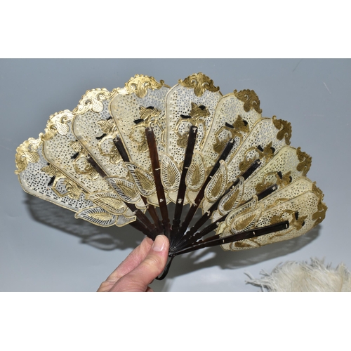 362 - A COLLECTION OF TEN LATE 19TH AND EARLY 20TH CENTURY FANS, comprising a large cream coloured Ostrich... 