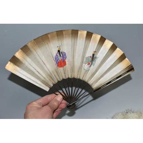 362 - A COLLECTION OF TEN LATE 19TH AND EARLY 20TH CENTURY FANS, comprising a large cream coloured Ostrich... 