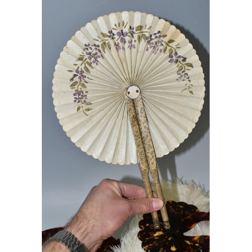 362 - A COLLECTION OF TEN LATE 19TH AND EARLY 20TH CENTURY FANS, comprising a large cream coloured Ostrich... 