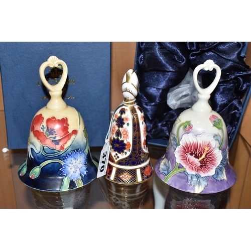 370 - A ROYAL CROWN DERBY 'OLD IMARI' 1128 PATTERN BELL, approximate height 11cm, together with two boxed ... 