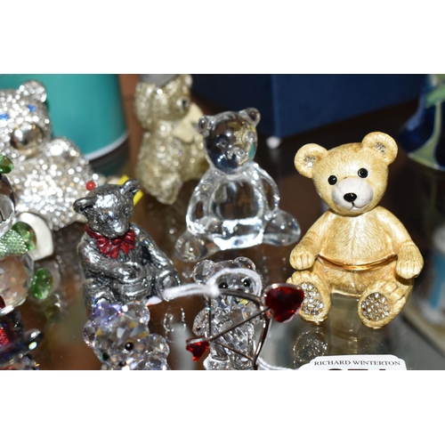 371 - TEN TEDDY BEAR ORNAMENTS, to comprising a boxed Swarovski 'You & I' bride and groom set 1096736, and... 