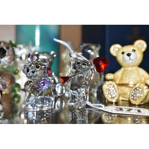 371 - TEN TEDDY BEAR ORNAMENTS, to comprising a boxed Swarovski 'You & I' bride and groom set 1096736, and... 