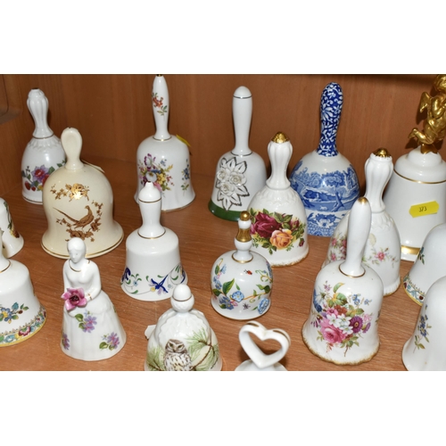 373 - THIRTY ORNAMENTAL CERAMIC BELLS, to include boxed and unboxed Hammersley year bells, together with b... 