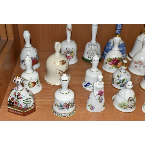 373 - THIRTY ORNAMENTAL CERAMIC BELLS, to include boxed and unboxed Hammersley year bells, together with b... 