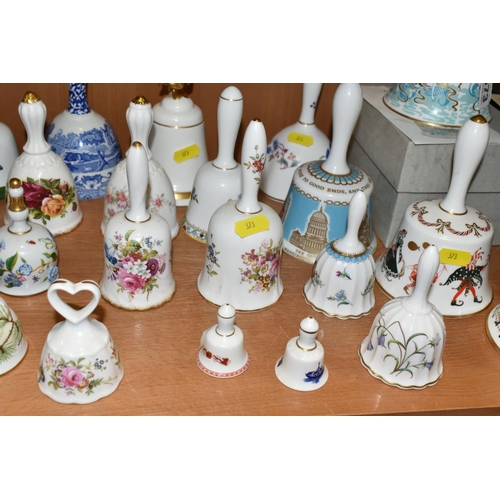 373 - THIRTY ORNAMENTAL CERAMIC BELLS, to include boxed and unboxed Hammersley year bells, together with b... 