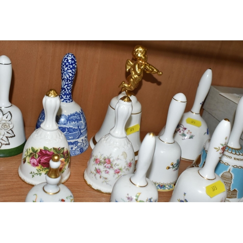 373 - THIRTY ORNAMENTAL CERAMIC BELLS, to include boxed and unboxed Hammersley year bells, together with b... 