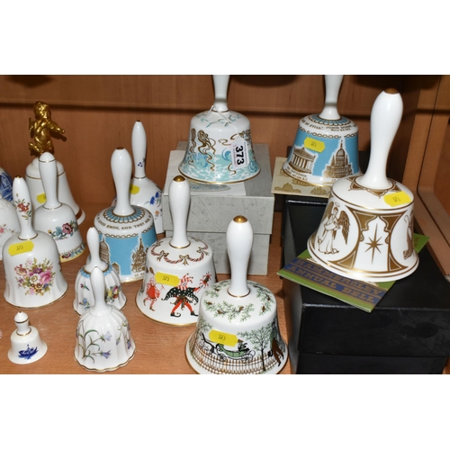 373 - THIRTY ORNAMENTAL CERAMIC BELLS, to include boxed and unboxed Hammersley year bells, together with b... 