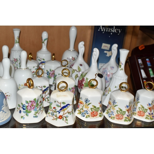 382 - A COLLECTION OF DECORATIVE BELLS, approximately fifty bells to include nine Wedgwood Jasperware exam... 