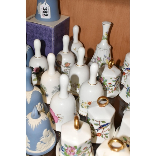 382 - A COLLECTION OF DECORATIVE BELLS, approximately fifty bells to include nine Wedgwood Jasperware exam... 