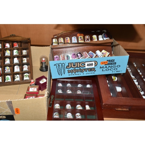 400 - TWO BOXES AND A CASE OF COLLECTORS THIMBLES, approximately one hundred and forty pieces, to include ... 