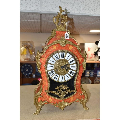 405 - A REPRODUCTION MANTEL CLOCK, Louis XVI style, bell strike, with painted faux marquetry case, the wor... 