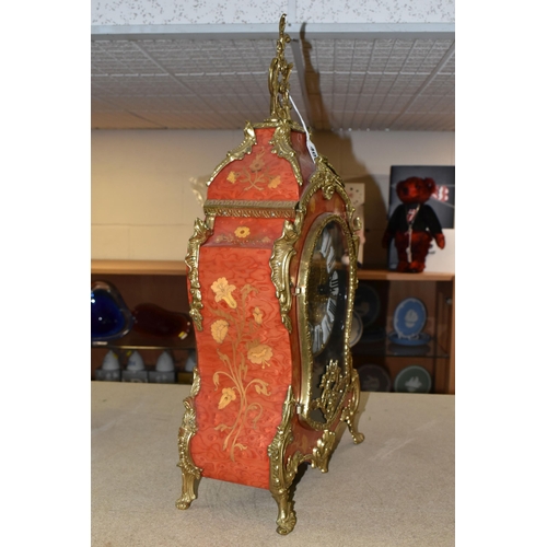 405 - A REPRODUCTION MANTEL CLOCK, Louis XVI style, bell strike, with painted faux marquetry case, the wor... 