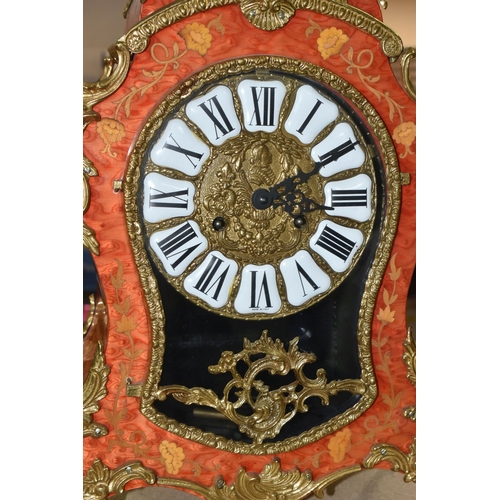 405 - A REPRODUCTION MANTEL CLOCK, Louis XVI style, bell strike, with painted faux marquetry case, the wor... 