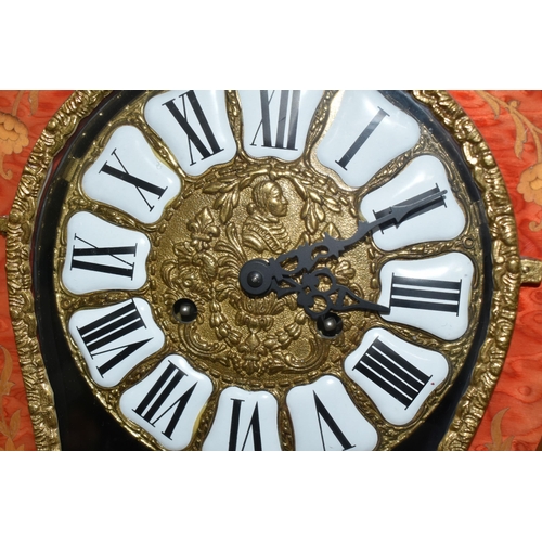 405 - A REPRODUCTION MANTEL CLOCK, Louis XVI style, bell strike, with painted faux marquetry case, the wor... 