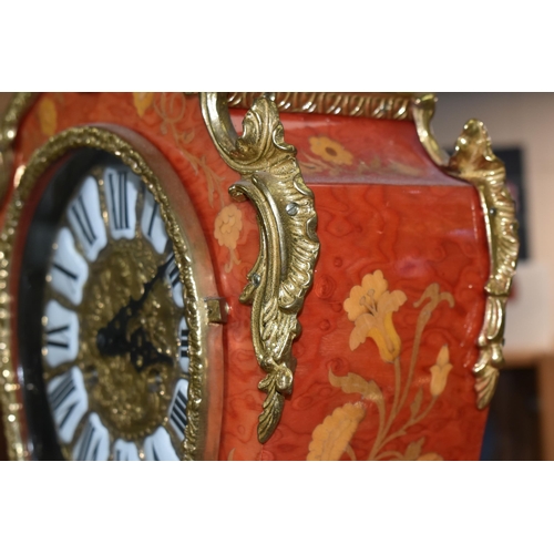 405 - A REPRODUCTION MANTEL CLOCK, Louis XVI style, bell strike, with painted faux marquetry case, the wor... 