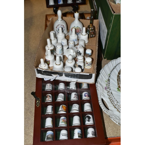 412 - ONE BOX OF CERAMICS AND THIMBLE COLLECTION, to include an Austrian porcelain tea set hand painted wi... 