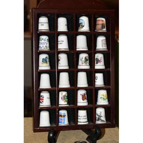 412 - ONE BOX OF CERAMICS AND THIMBLE COLLECTION, to include an Austrian porcelain tea set hand painted wi... 