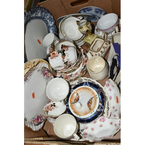 417 - ONE BOX OF TEAWARE, to include a Longton Chapman's china tea set, Wedgwood black basalt Jasperware a... 