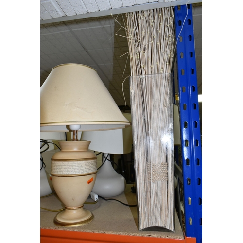 419 - DECORATIVE TABLE LAMPS AND VASES ETC, comprising four matching 'Laura' table lamps with shades, a br... 