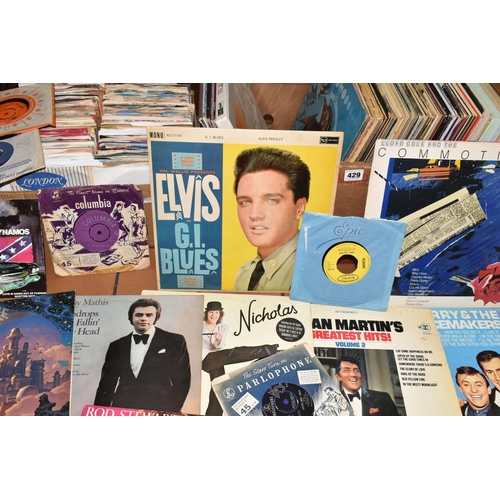 429 - TWO BOXES OF LP RECORDS AND 7 INCH SINGLES, LP artists include Charley Pride, Elvis Presley - G.I Bl... 