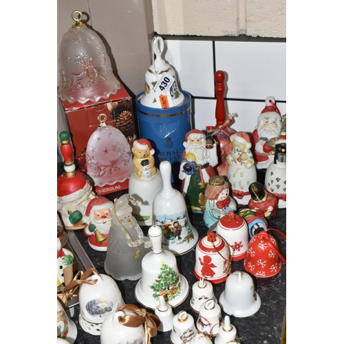 430 - A COLLECTION OF ORNAMENTAL GLASS AND CERAMIC BELLS, to include  to include Hammersley, Royal Worcest... 