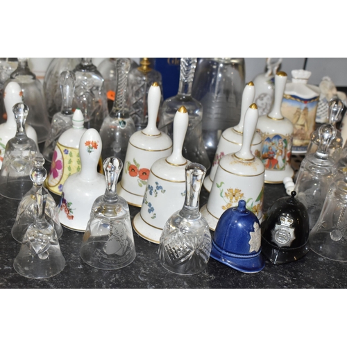 430 - A COLLECTION OF ORNAMENTAL GLASS AND CERAMIC BELLS, to include  to include Hammersley, Royal Worcest... 