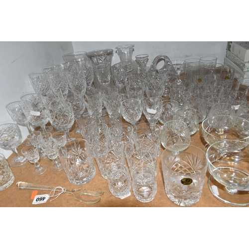 460 - A GROUP OF CUT CRYSTAL AND OTHER GLASS WARE, to include eight sets or part sets of drinking glasses,... 