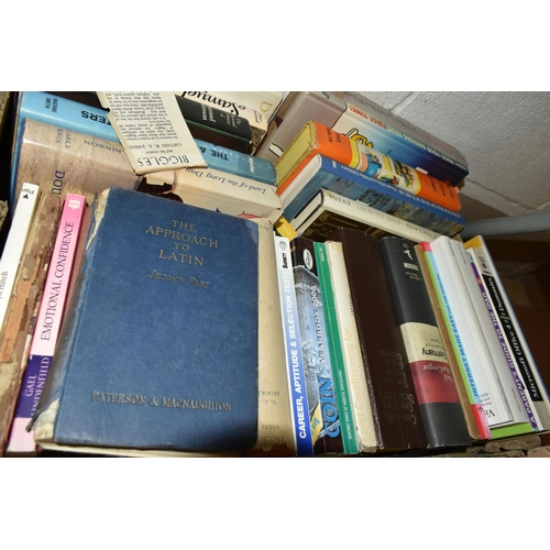 487 - FIVE BOXES OF BOOKS, to include approximately one hundred hardback books, titles include Biggles Fli... 