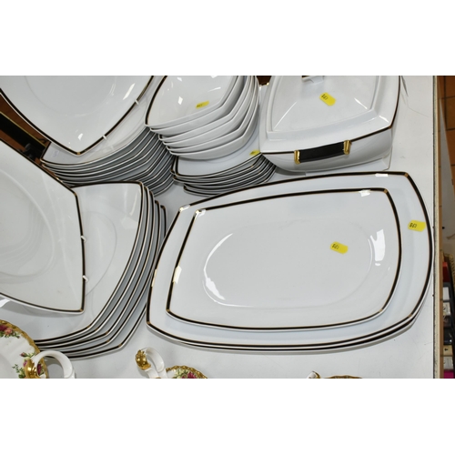 498 - A MODERN LIMOGES J.L. COQUET, PRÉLUDE DINNER SERVICE, with a black and gilt border, comprising one c... 