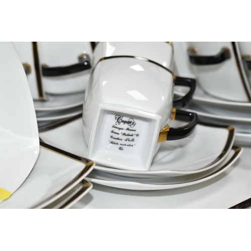 500 - A MODERN LIMOGES J.L. COQUET, PRÉLUDE COFFEE AND TEAWARE, with a black and gilt border, comprising a... 