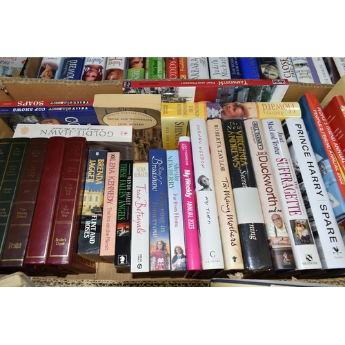 501 - FIVE BOXES OF BOOKS containing over 140 miscellaneous titles in hardback and paperback formats, subj... 