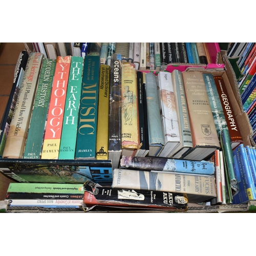 504 - SEVEN BOXES OF BOOKS, MAPS & MAGAZINES containing  over eighty-five book titles in hardback and pape... 