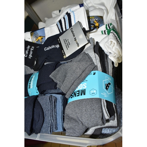 508 - FOUR BOXES OF MEN'S UNUSED SOCKS, PANTS, GIFT SETS AND SUNDRIES IN ORIGINAL PACKAGING, to include a ... 