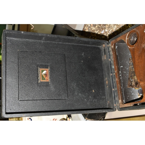 513 - TWO HMV GRAMOPHONES FOR SPARES OR REPAIR, comprising a C101G which appears to be largely complete an... 