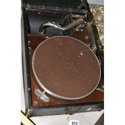 513 - TWO HMV GRAMOPHONES FOR SPARES OR REPAIR, comprising a C101G which appears to be largely complete an... 