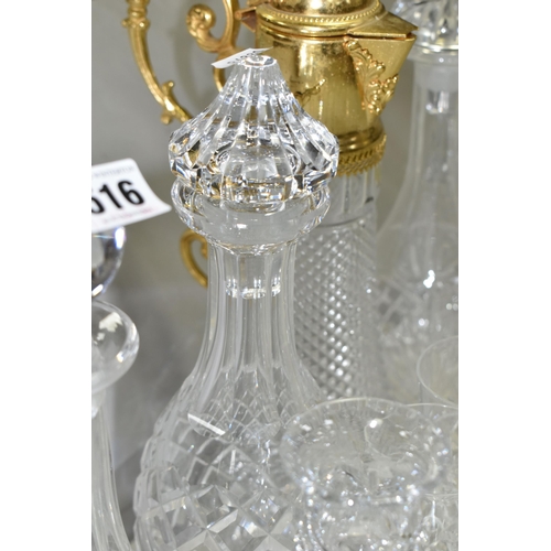 516 - A QUANTITY OF CUT GLASS WARES ETC, to include eleven decanters including a Stuart example, a gilt mo... 